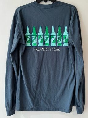 Properly Tied Men’s Long-Sleeve Shirt - Slate Blue with Green CHEERS Graphic